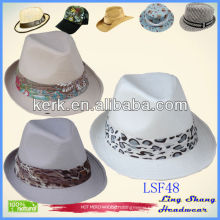 LSF48, White Ribbon Fabric Fedora stop from the sunlight sun hat